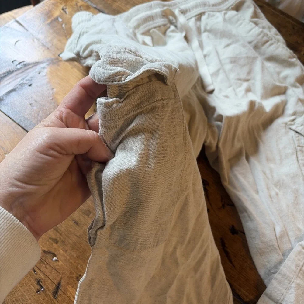 ZARA Linen Blend Pull On Cargo Pants Resort Wear Coastal Cowgirl Size L